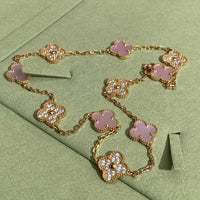 [LOVE LUCKY]CLOVER 10 MOTIFS DIAMOND PINK MOP NECKLACE