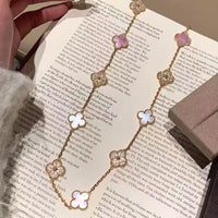 [LOVE LUCKY]CLOVER 20 MOTIFS DIAMOND PINK MOP NECKLACE