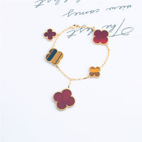 [LOVE LUCKY]CLOVER BRACELET 5 MOTIFS CARNELIAN TIGER EYE