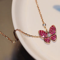 [LOVE LUCKY]BUTTERFLY RED DIAMOND ROSE GOLD NECKLACE