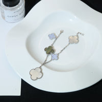 [LOVE LUCKY]CLOVER BRACELET 5 MOTIFS MOP CHALCEDONY SILVER