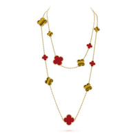 [LOVE LUCKY]CLOVER 16 MOTIF CARNELIAN TIGER EYE ROSE GOLD NECKLACE