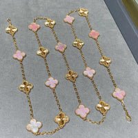[LOVE LUCKY]CLOVER 20 MOTIFS LASER PINK MOP NECKLACE