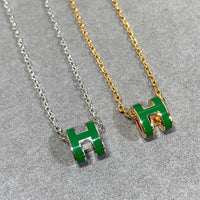 [LOVE LUCKY]POP H GREEN NECKLACE SILVER AND GOLD