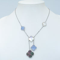 [LOVE LUCKY]CLOVER MOP CHALCEDONY NECKLACE SILVER 6 MOTIF