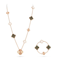[LOVE LUCKY]DETACHABLE CLOVER 15(11+4) FLOWER ROSE GOLD NECKLACE SET