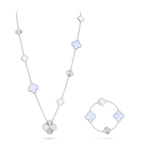 [LOVE LUCKY]DETACHABLE CLOVER 15(11+4) FLOWER SILVER NECKLACE SET
