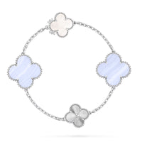 [LOVE LUCKY]DETACHABLE CLOVER 15(11+4) FLOWER SILVER NECKLACE SET