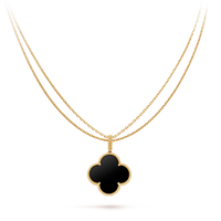 [LOVE LUCKY]CLOVER 25MM GOLD ONYX BIG CLOVER NECKLACE
