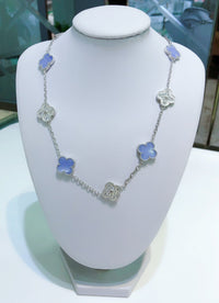 [LOVE LUCKY]CLOVER 10 MOTIFS CHALCEDONY DIAMONDS SILVER NECKLACE